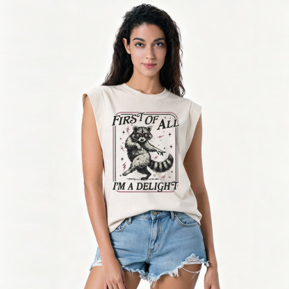 Purplehecate First Of All I'm A Delight Racoon Vintage Washed Tank