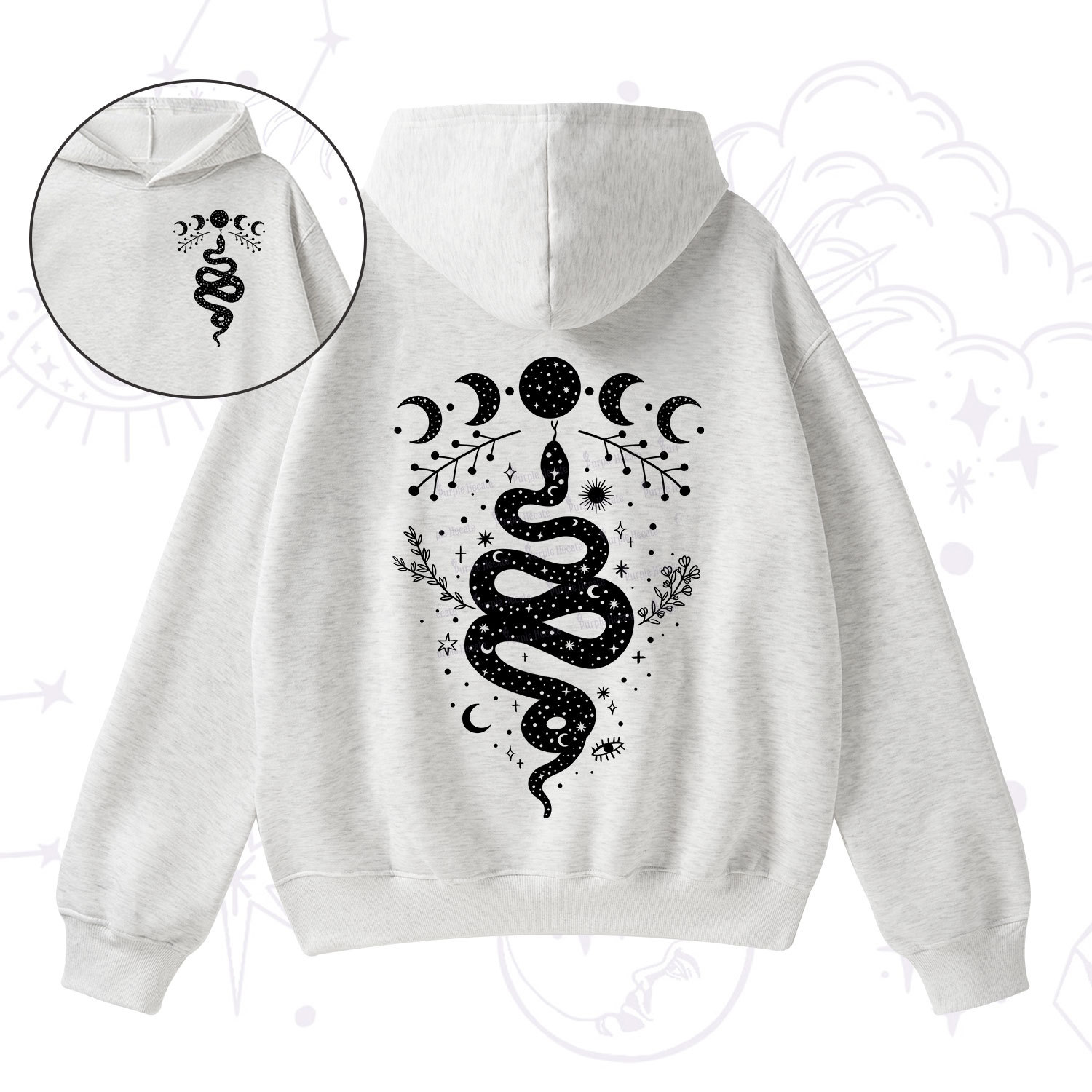Purplehecate Snake And Moon Phase Comfort Fleece Hoodie Suit
