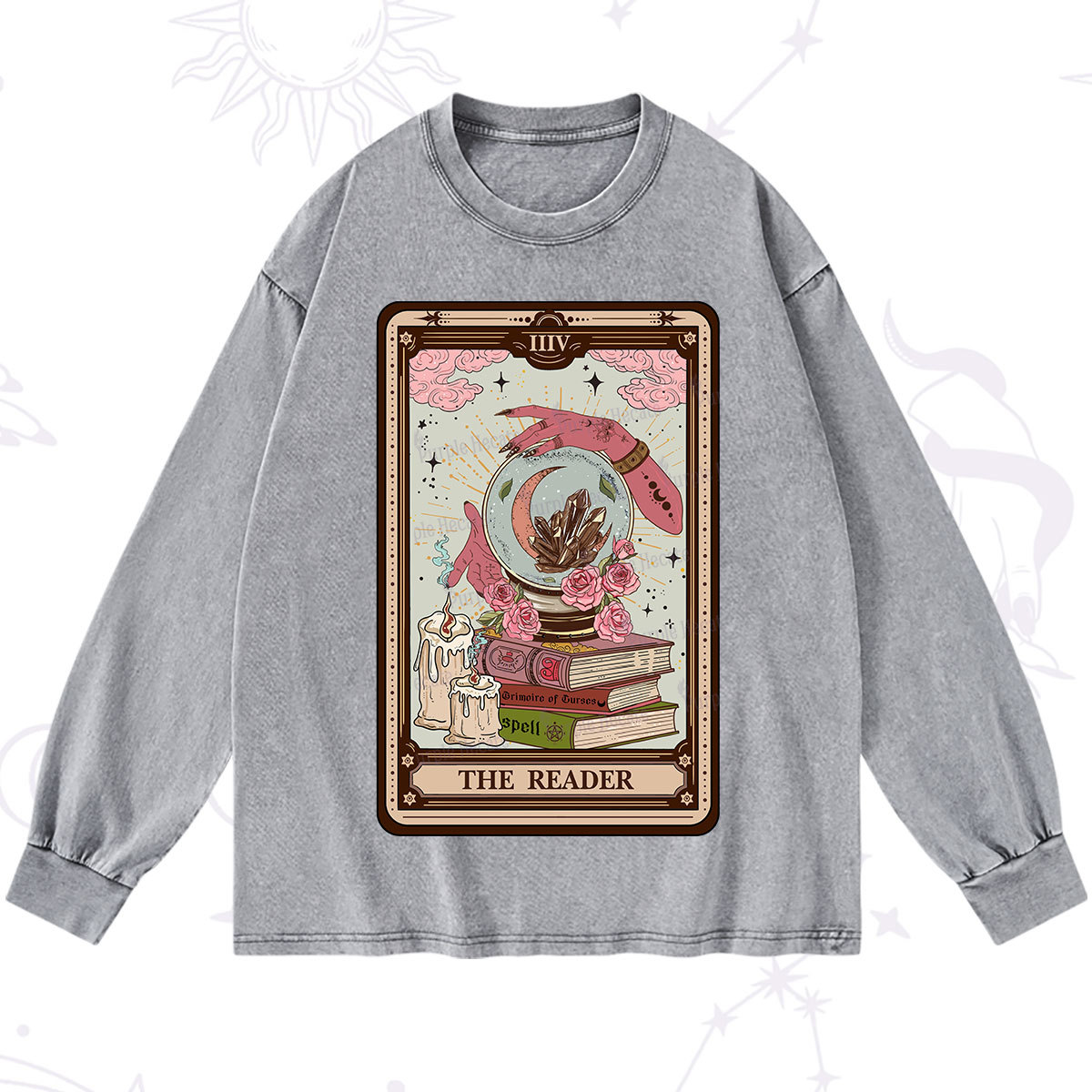 Purplehecate The Reader Tarot Witch Vibes Washed Long Sleeve Shirt
