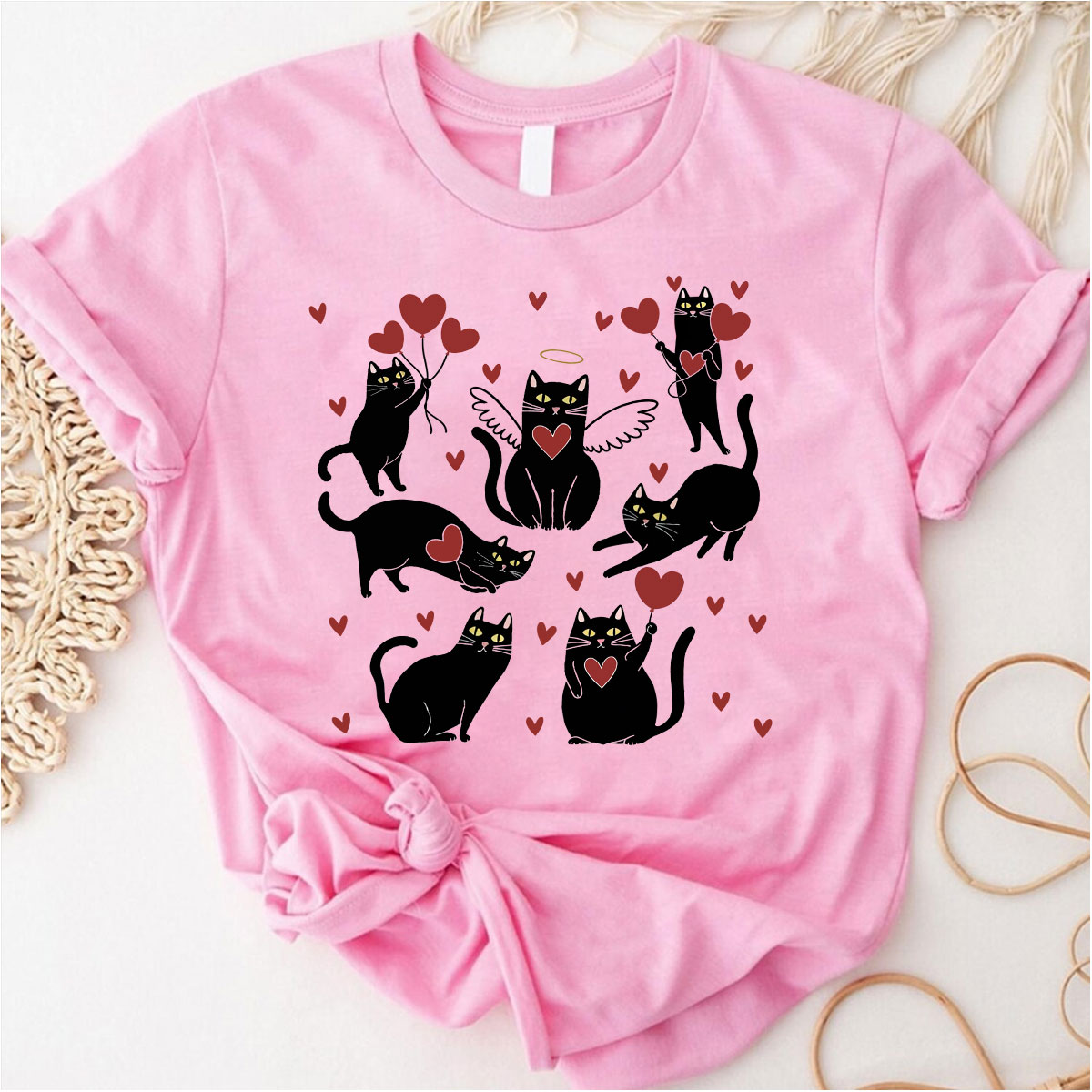 Purplehecate Meowy Valentine's Romantic Cat Valentine Couple T-Shirt