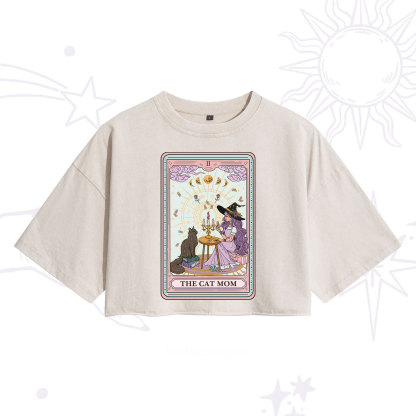 Purplehecate The Cat Witch Mom Tarot Washed Cropped T-Shirt