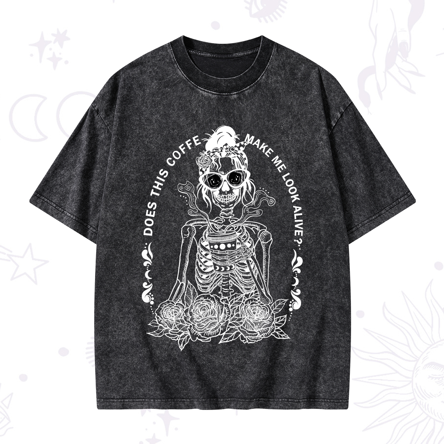 Purplehecate Does This Coffee Make Me Look Alive Washed T-Shirt