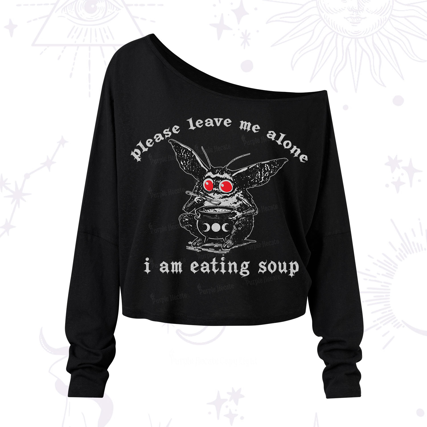 Purplehecate Mothman Eating Soup One Shoulder Long Sleeve Shirt