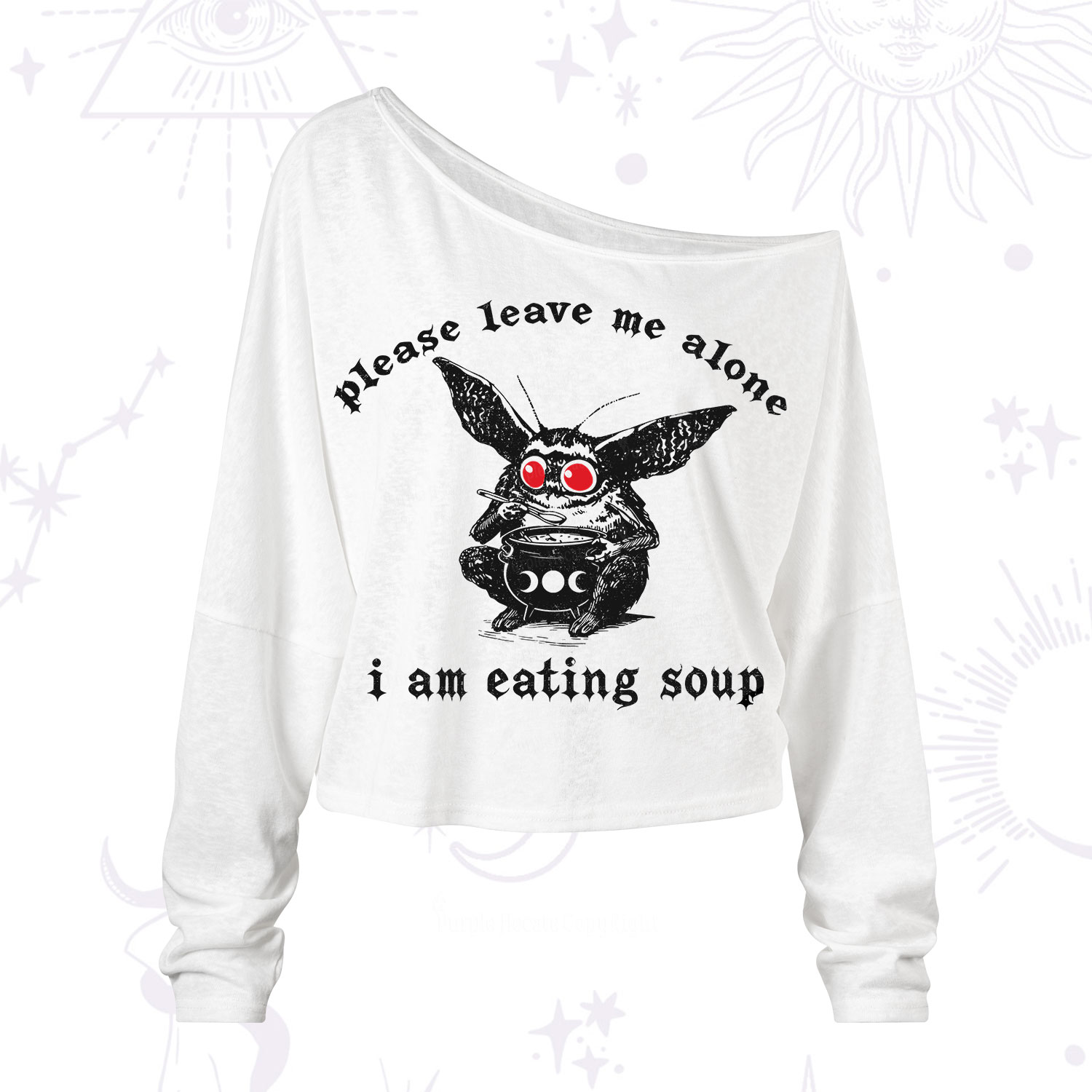 Purplehecate Mothman Eating Soup One Shoulder Long Sleeve Shirt
