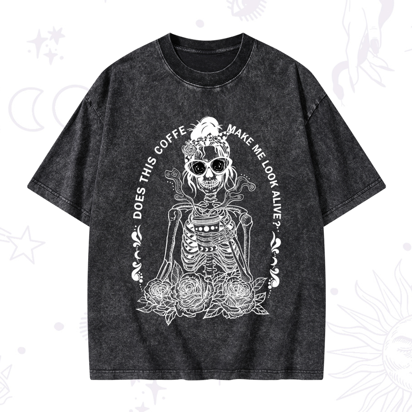 Magic Purplehecate Does This Coffee Make Me Look Alive Washed T-Shirt