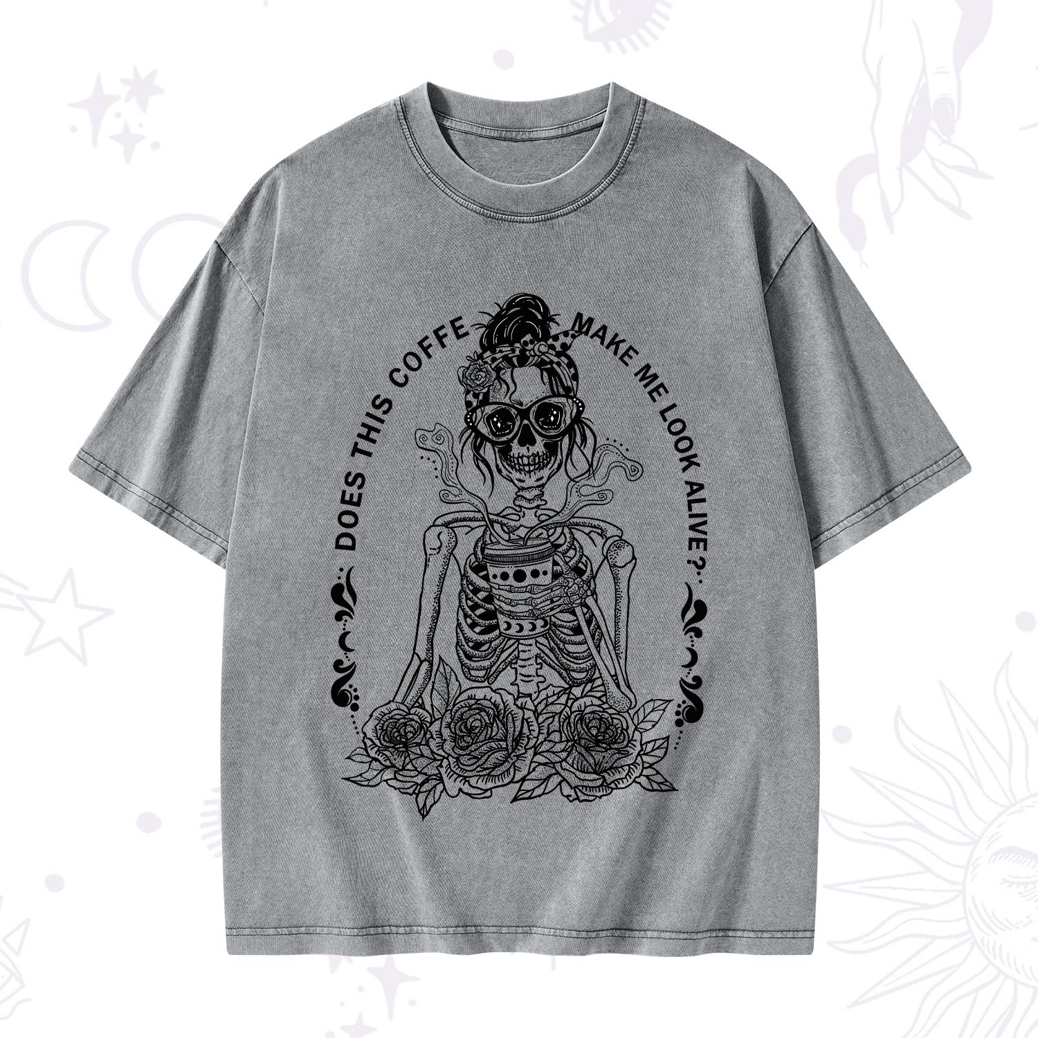 Purplehecate Does This Coffee Make Me Look Alive Washed T-Shirt