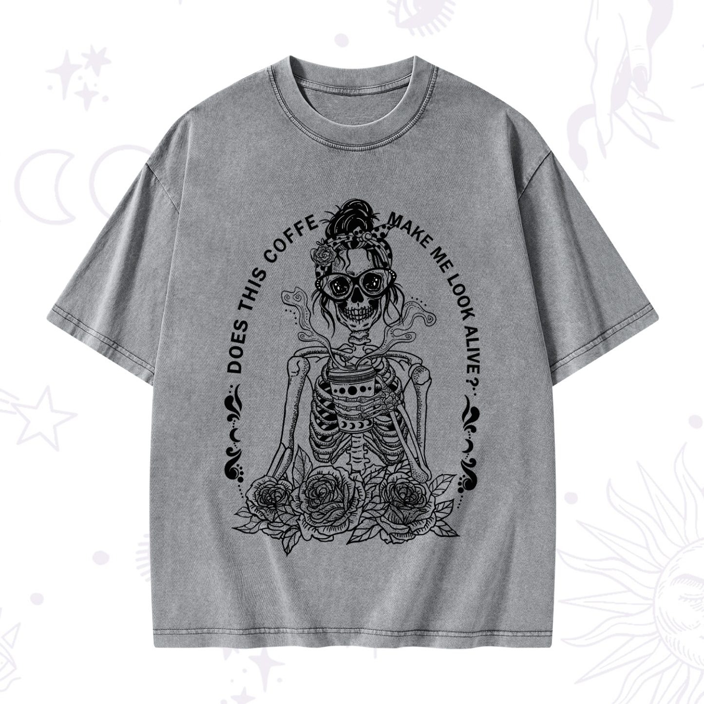 Purplehecate Does This Coffee Make Me Look Alive Washed T-Shirt