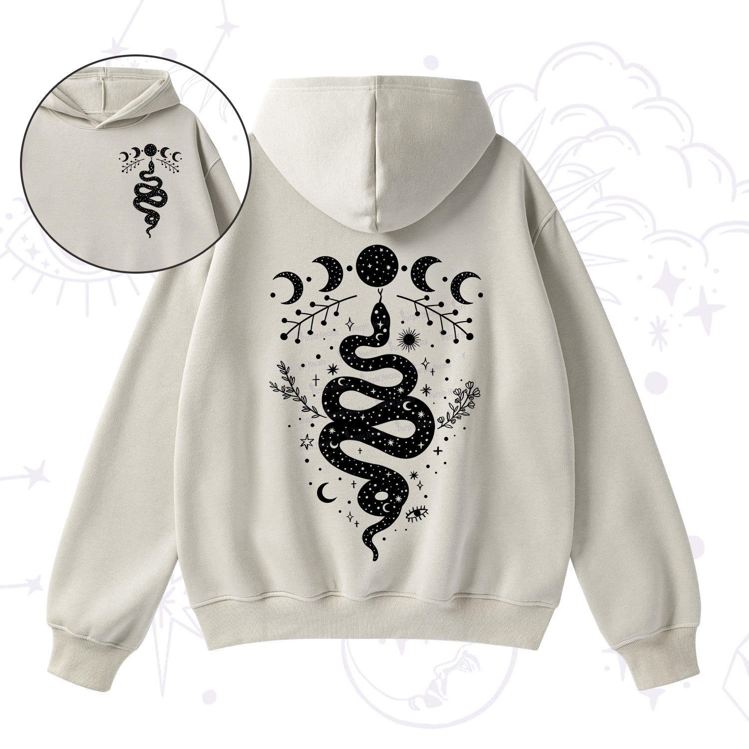 Purplehecate Snake And Moon Phase Comfort Fleece Hoodie Suit