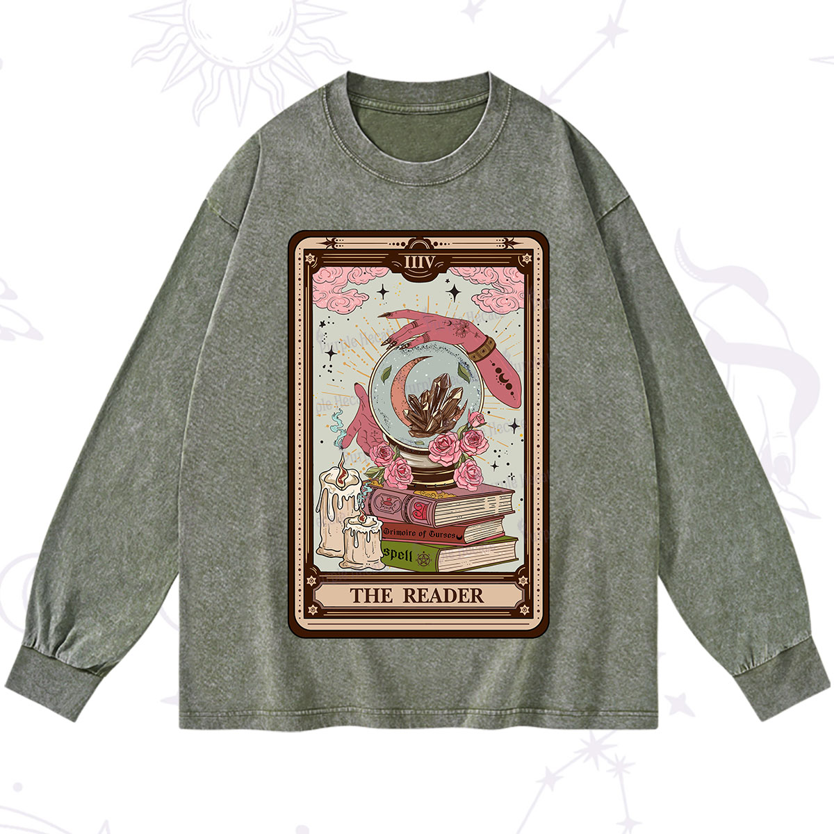 Purplehecate The Reader Tarot Witch Vibes Washed Long Sleeve Shirt