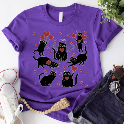 Purplehecate Meowy Valentine's Romantic Cat Valentine Couple T-Shirt