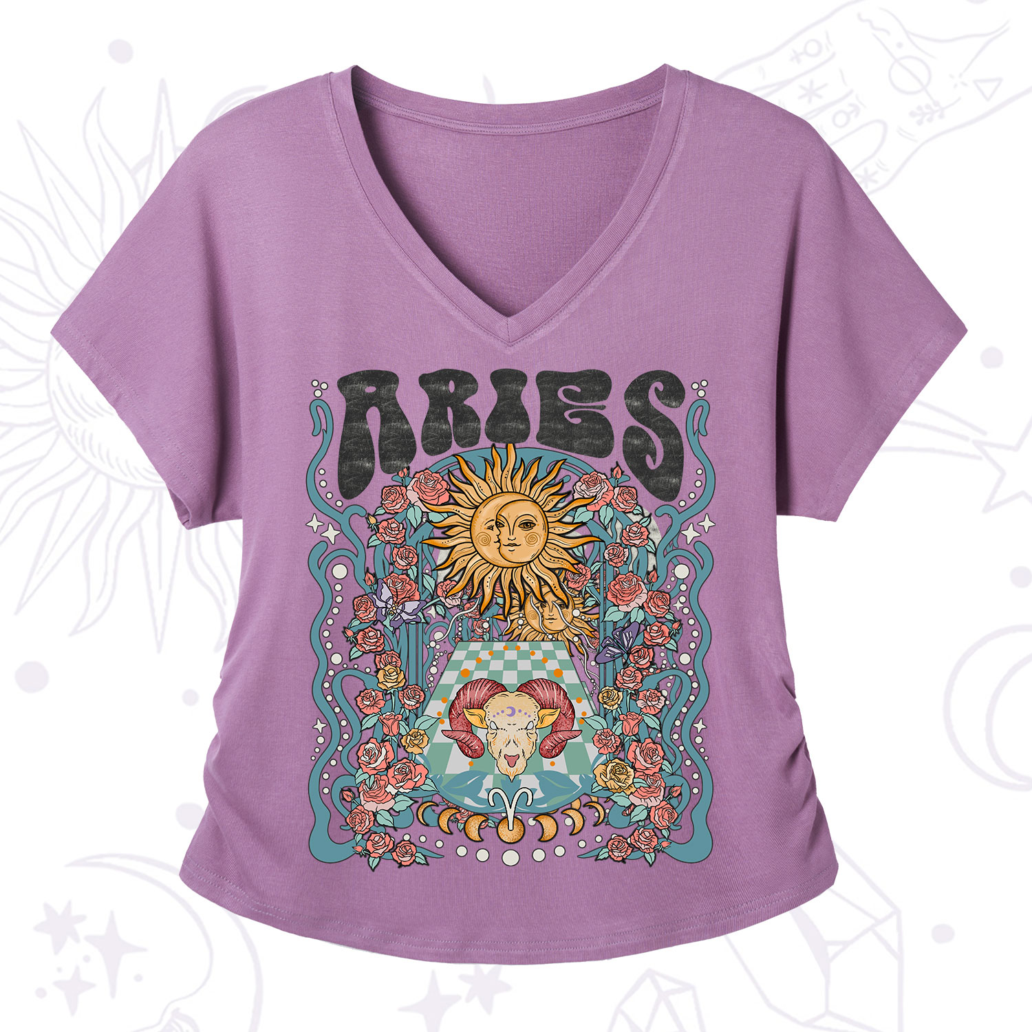 Purplehecate Aries Spirit Zodiac V-Neck T-Shirt
