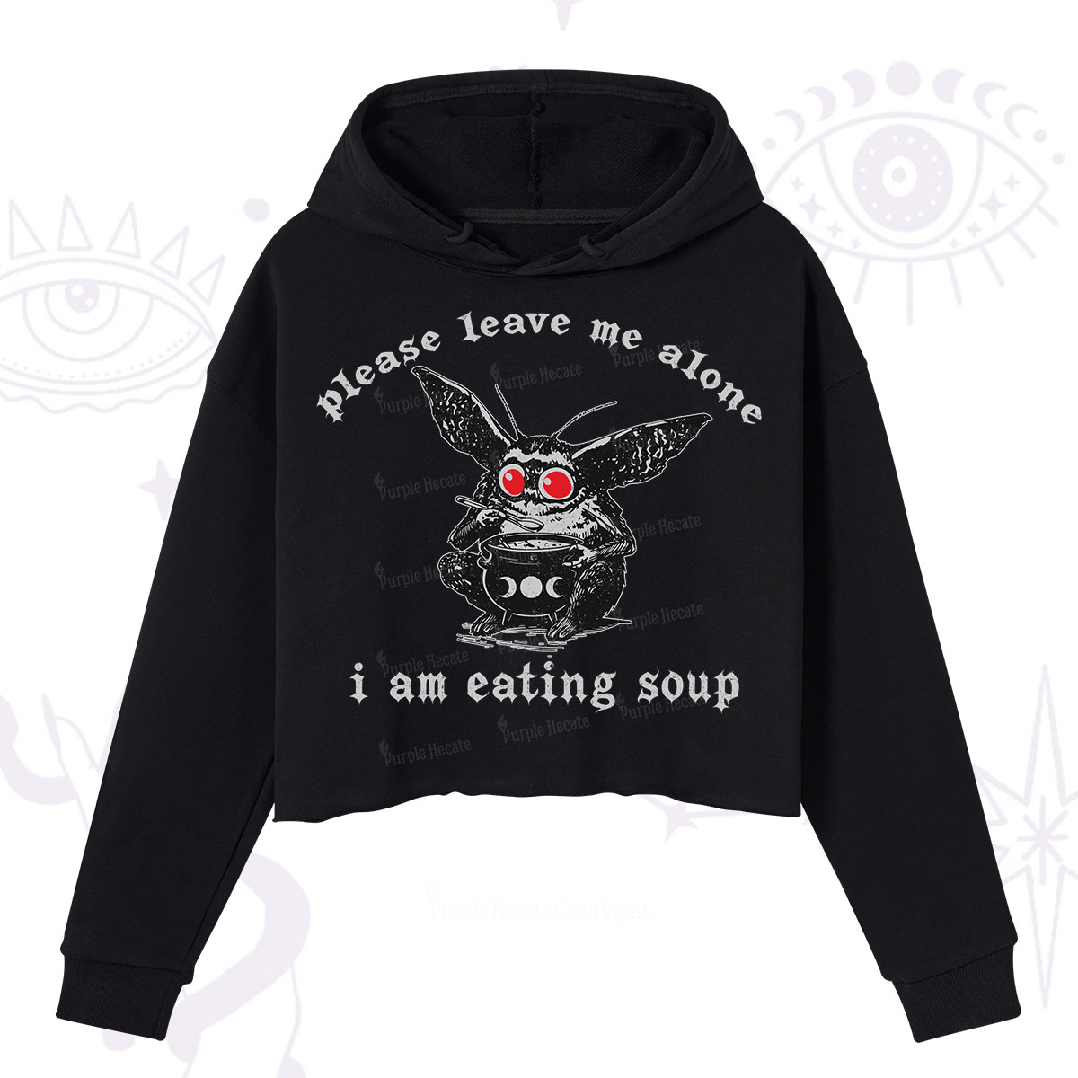 Purplehecate Mothman Eating Soup Crop Hoodie