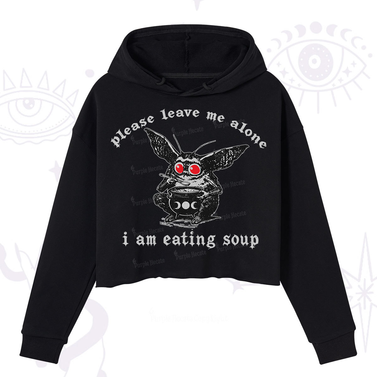 Purplehecate Mothman Eating Soup Crop Hoodie