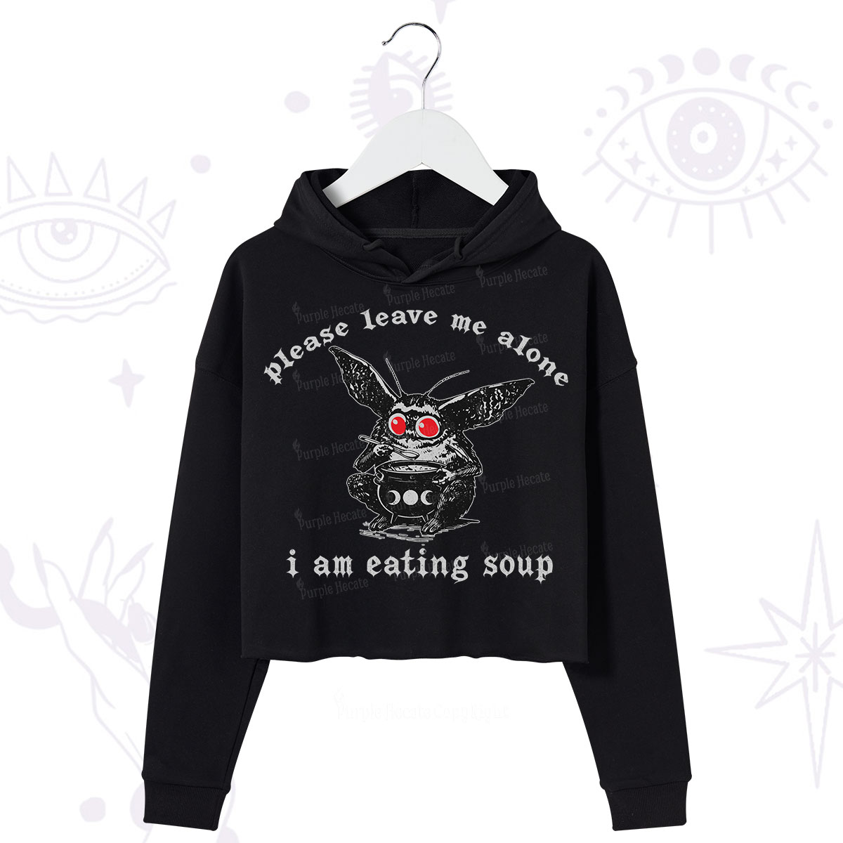 Purplehecate Mothman Eating Soup Crop Hoodie