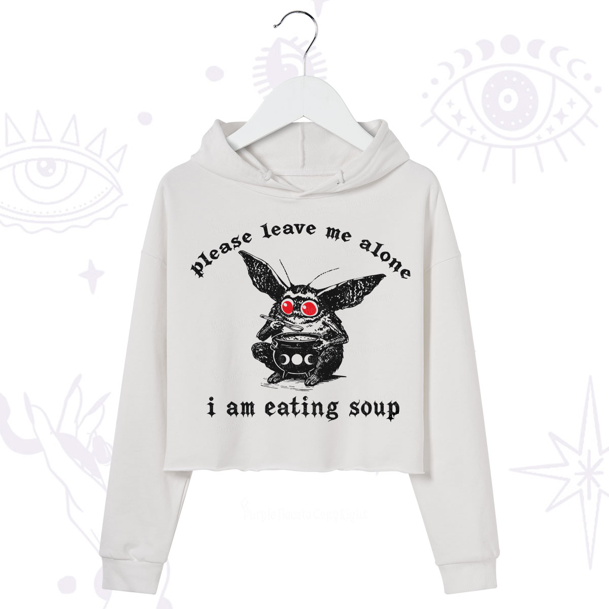Purplehecate Mothman Eating Soup Crop Hoodie