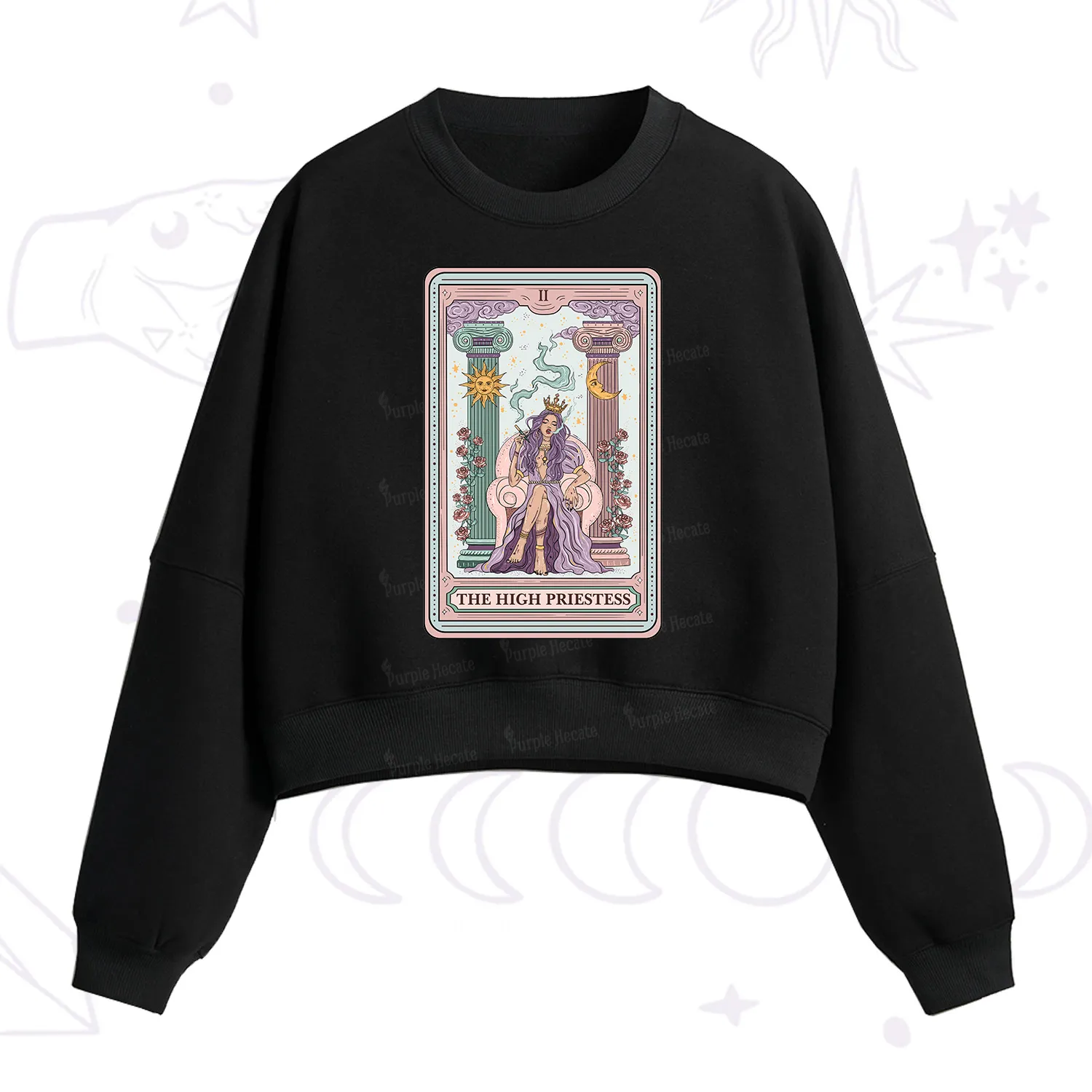 Purplehecate The High Priestess Tarot Card Fleece Cropped Sweatshirt