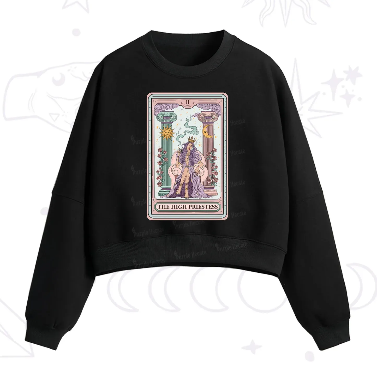 Purplehecate The High Priestess Tarot Card Fleece Cropped Sweatshirt