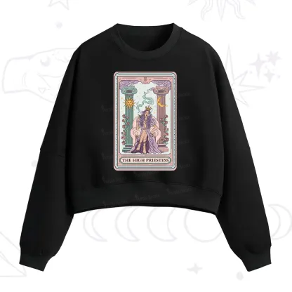 Purplehecate The High Priestess Tarot Card Fleece Cropped Sweatshirt