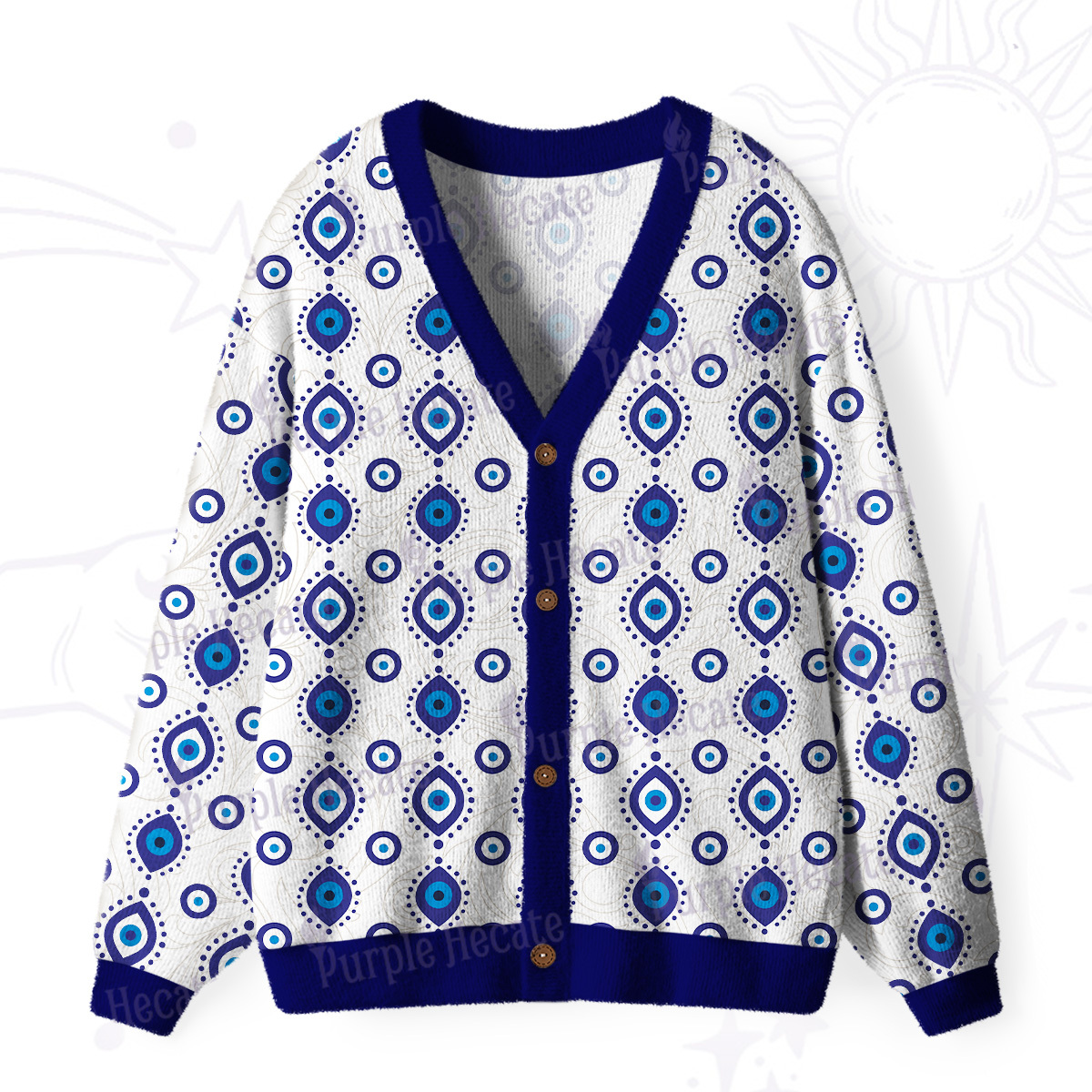 Purplehecate Evil Eye Protection Ugly Cardigan Sweaters