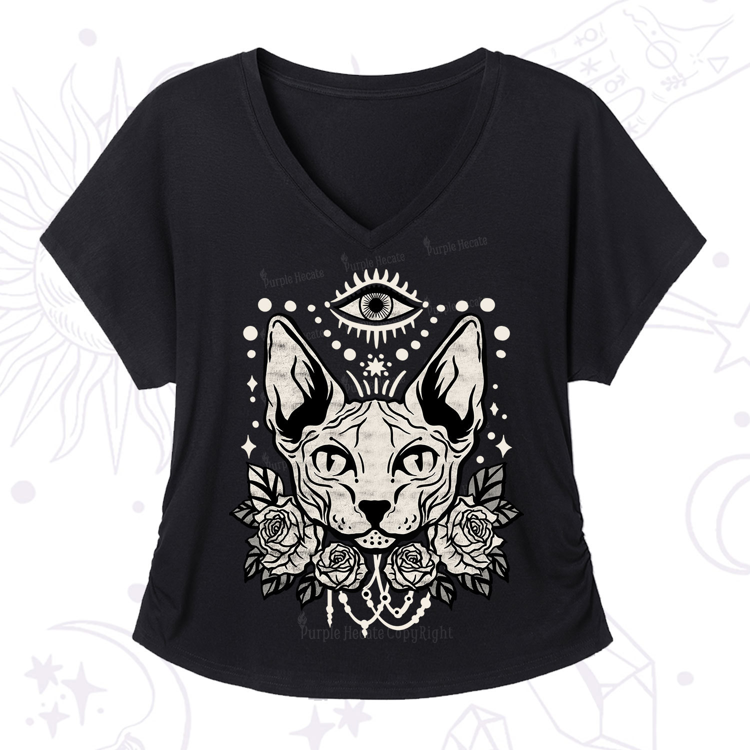Purplehecate Mystical Cat V-Neck T-Shirt