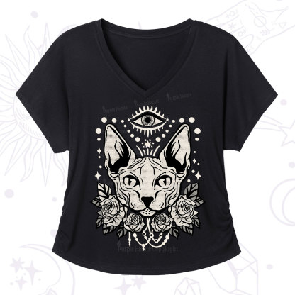 Purplehecate Mystical Cat V-Neck T-Shirt