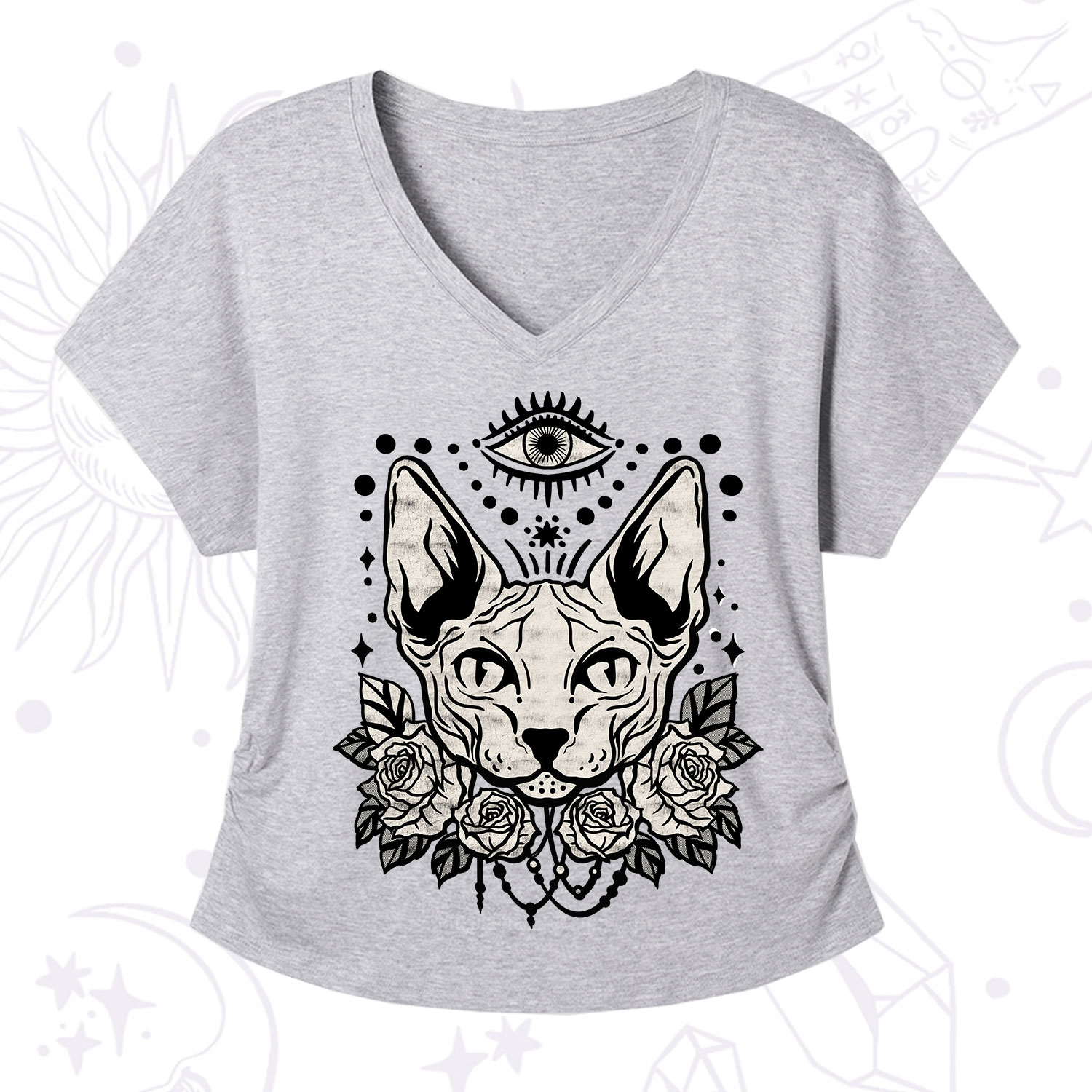 Purplehecate Mystical Cat V-Neck T-Shirt
