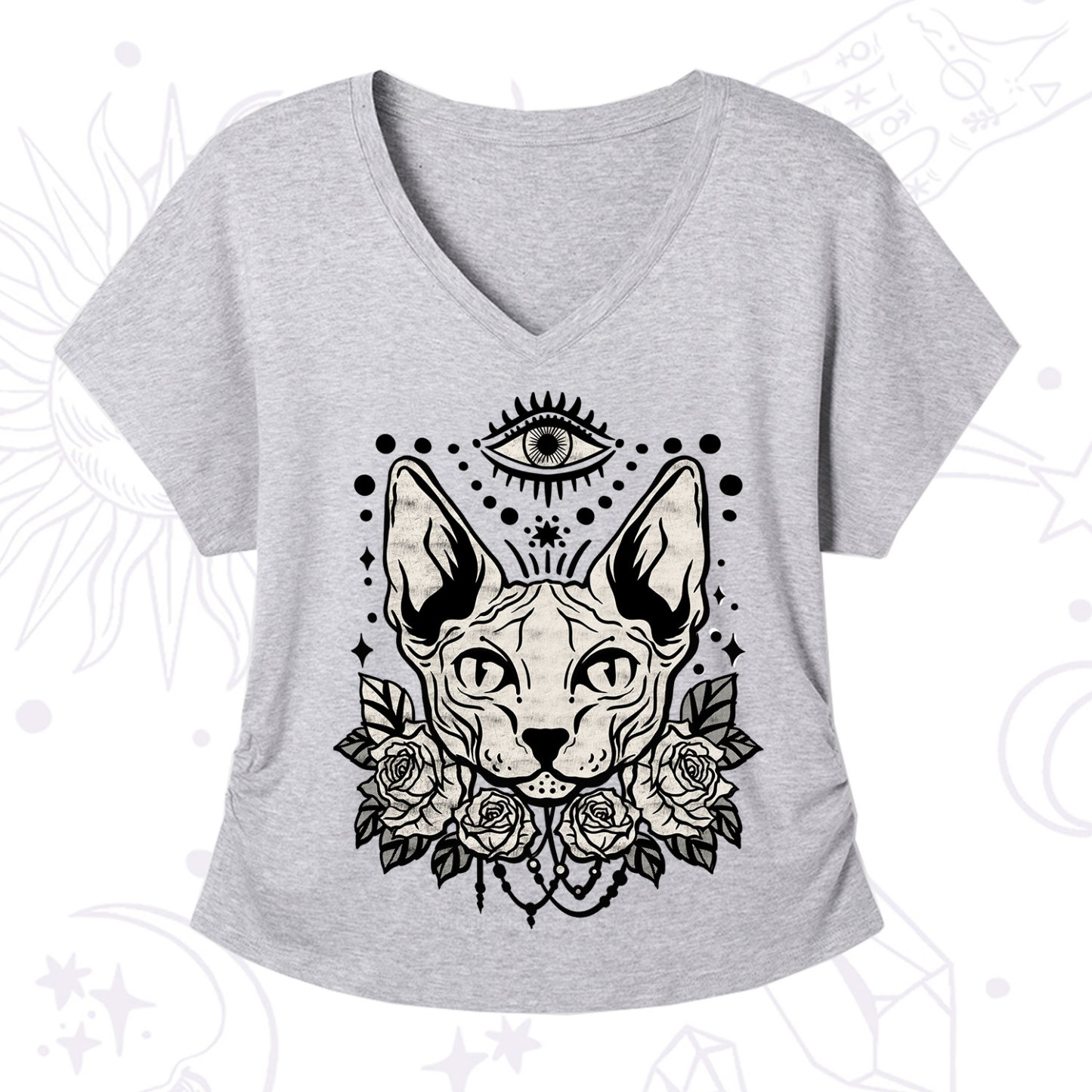 Purplehecate Mystical Cat V-Neck T-Shirt