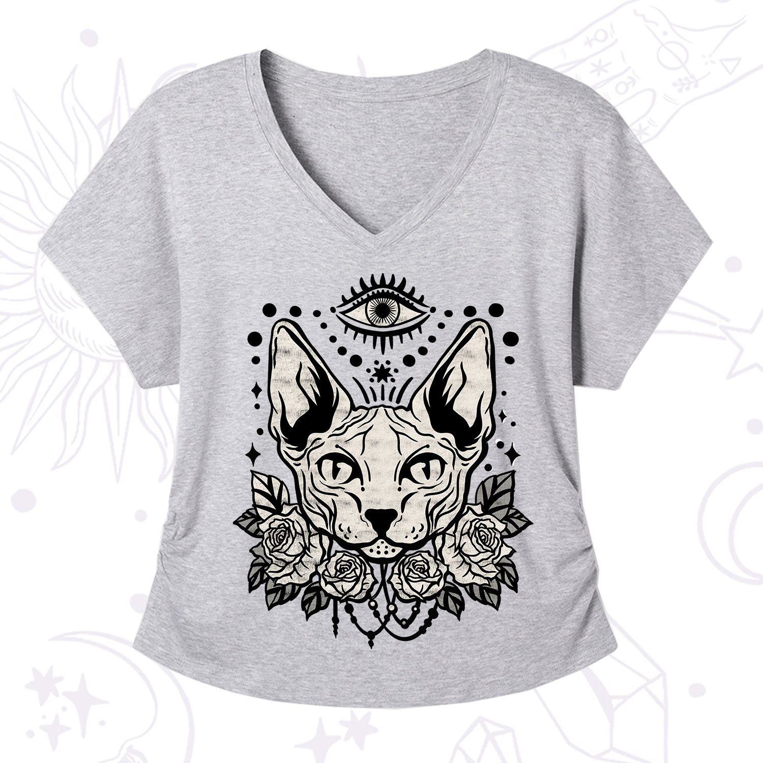 Purplehecate Mystical Cat V-Neck T-Shirt