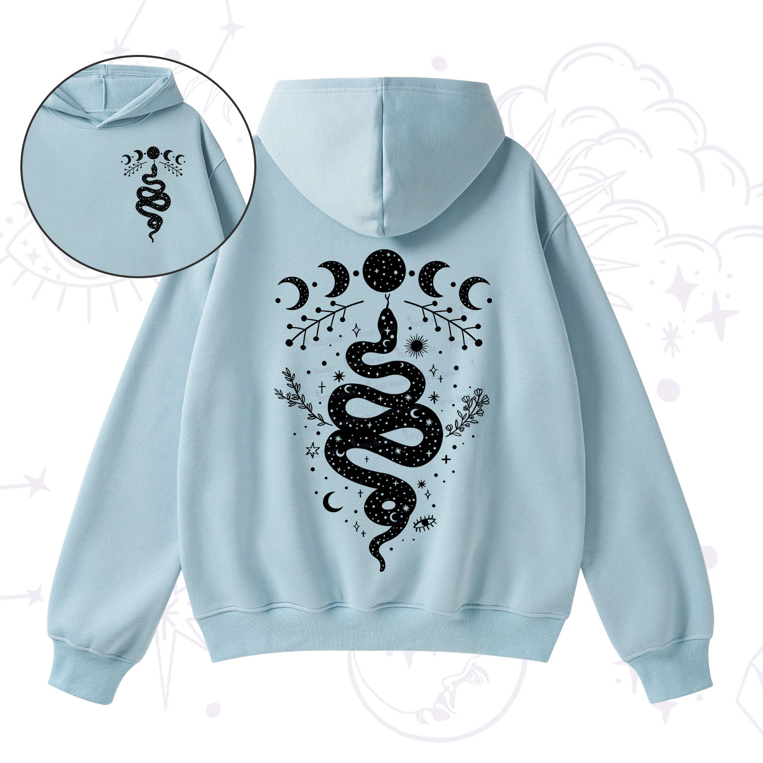 Purplehecate Snake And Moon Phase Comfort Fleece Hoodie Suit