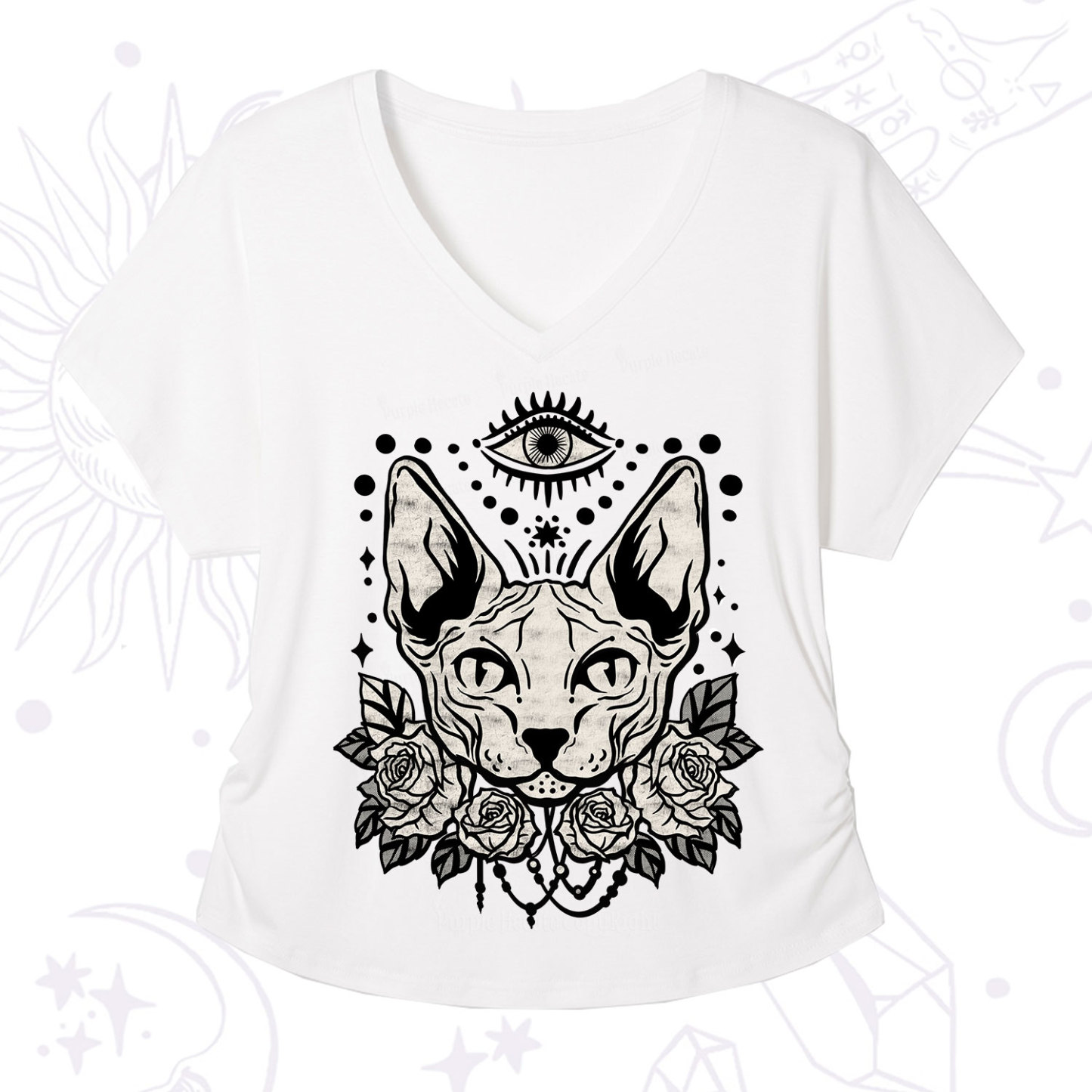 Purplehecate Mystical Cat V-Neck T-Shirt