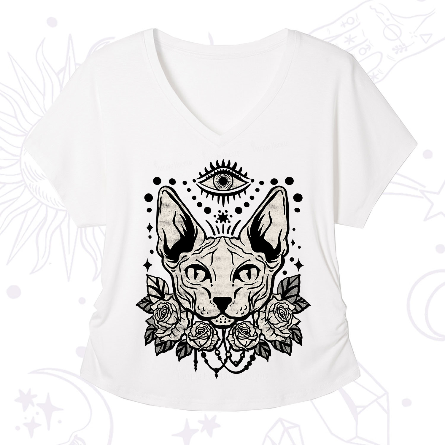 Purplehecate Mystical Cat V-Neck T-Shirt