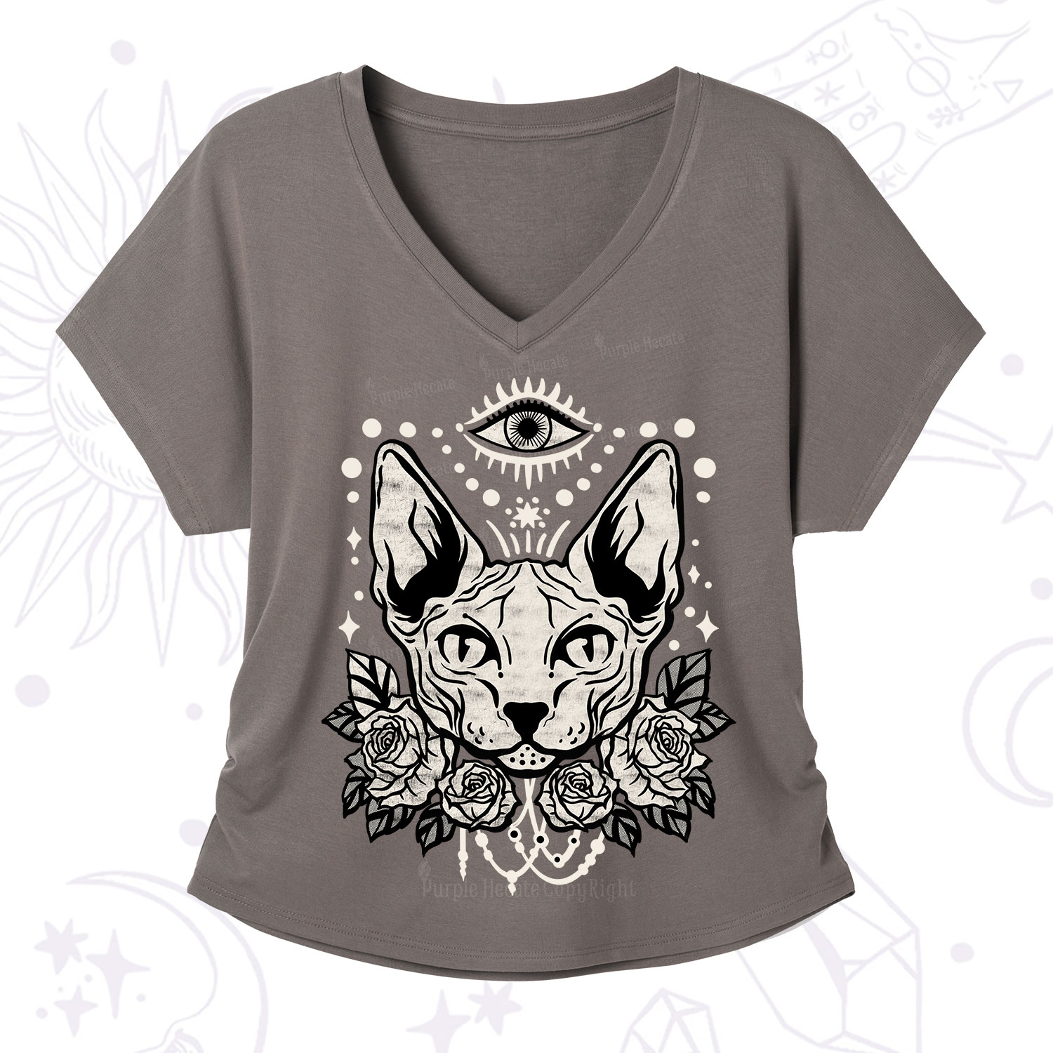 Purplehecate Mystical Cat V-Neck T-Shirt