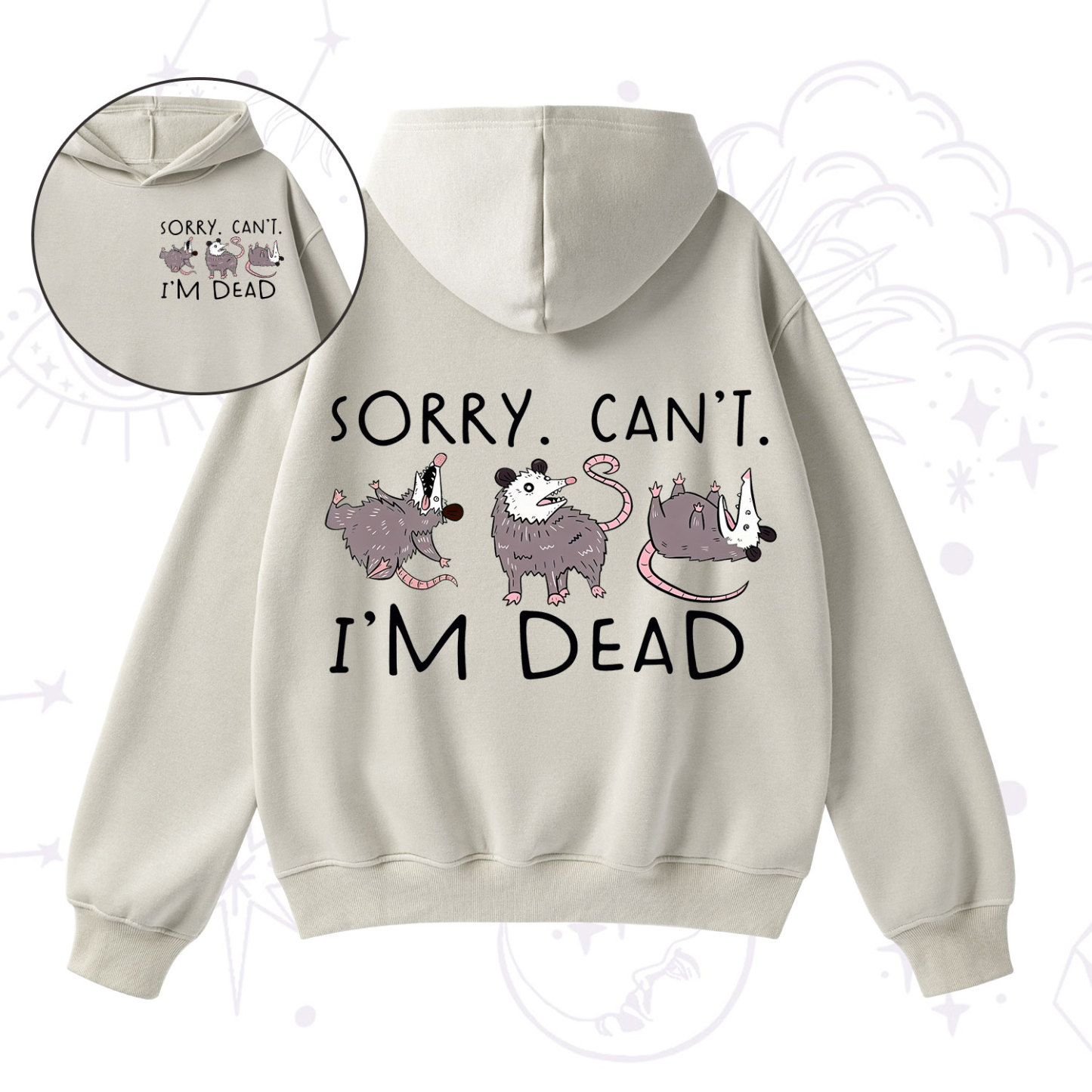 Purplehecate Funny Possum Sorry I Can't I'm Dead Fleece Hoodie Suit