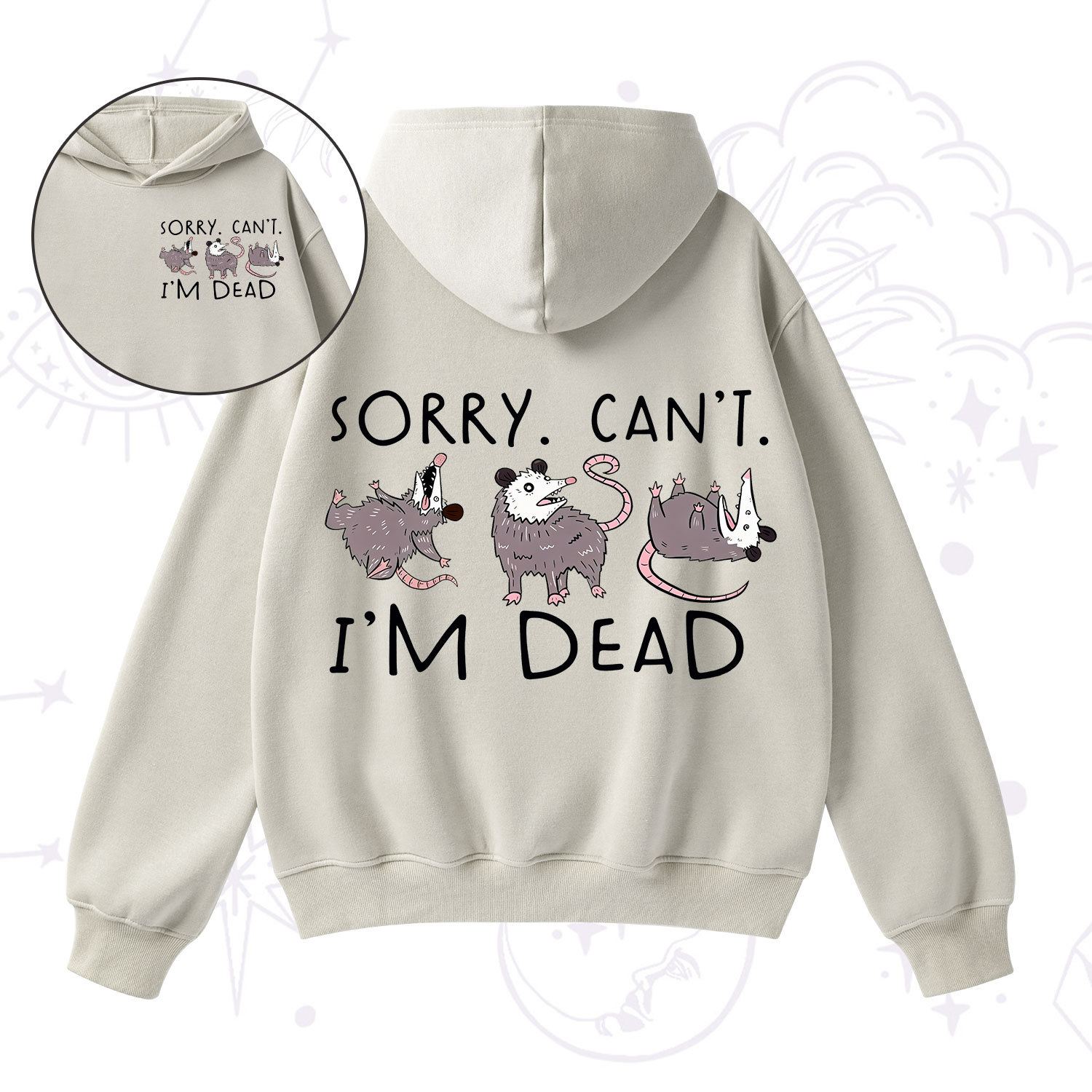 Purplehecate Funny Possum Sorry I Can't I'm Dead Fleece Hoodie Suit