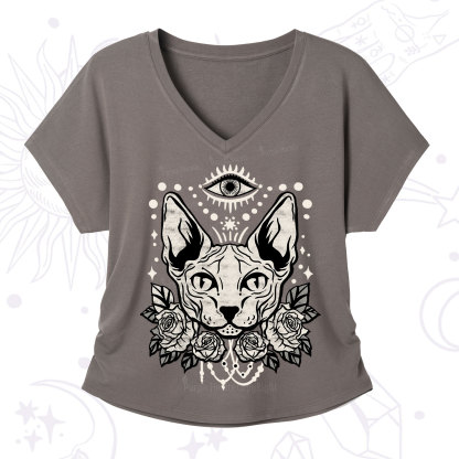 Purplehecate Mystical Cat V-Neck T-Shirt