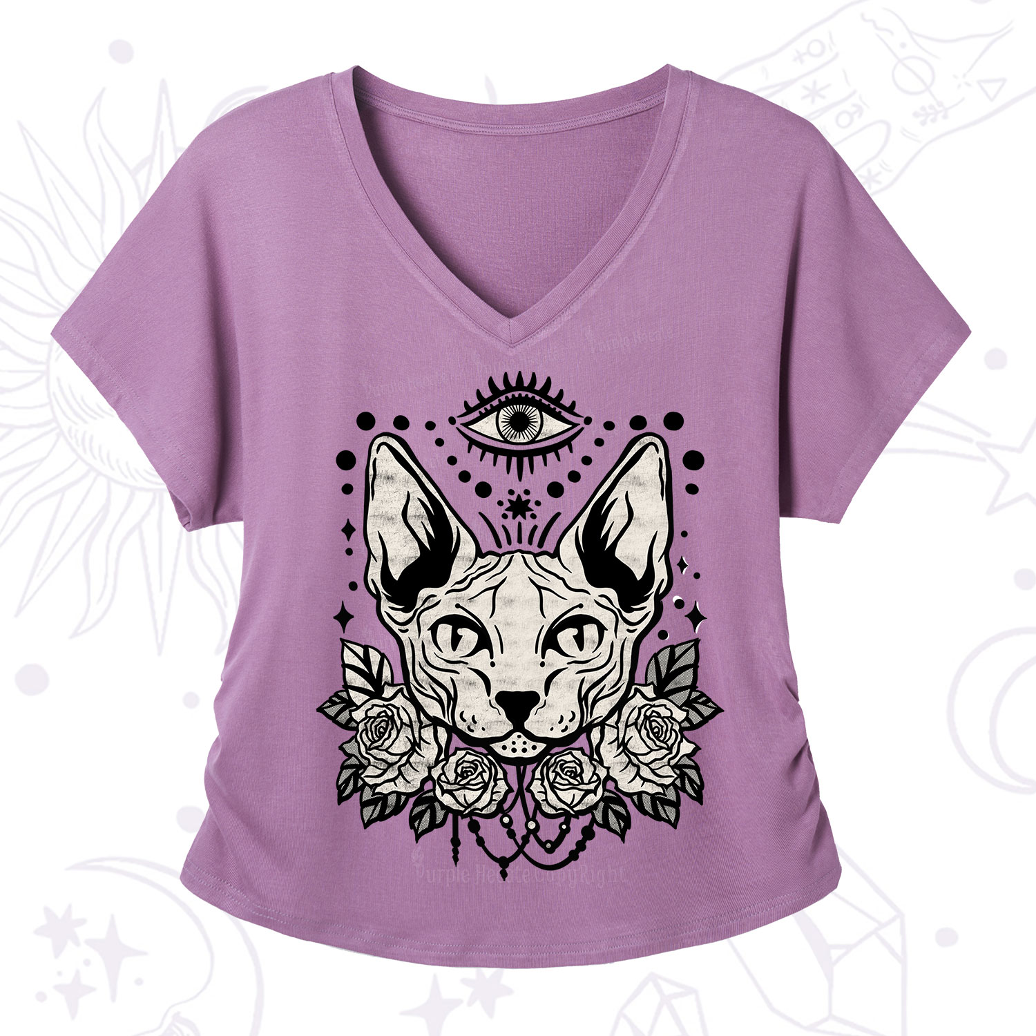 Purplehecate Mystical Cat V-Neck T-Shirt