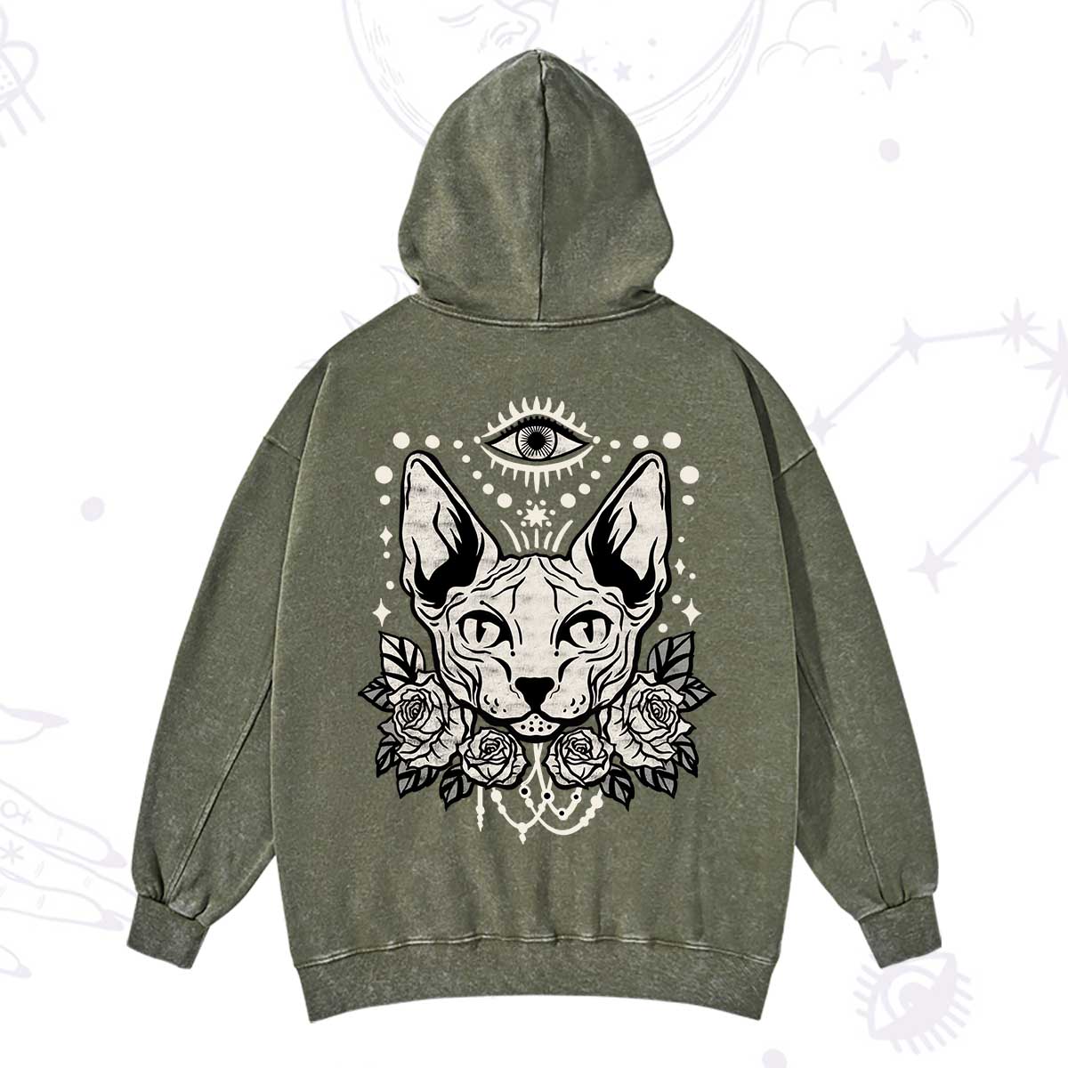 Purplehecate Mystical Cat Washed Hoodie