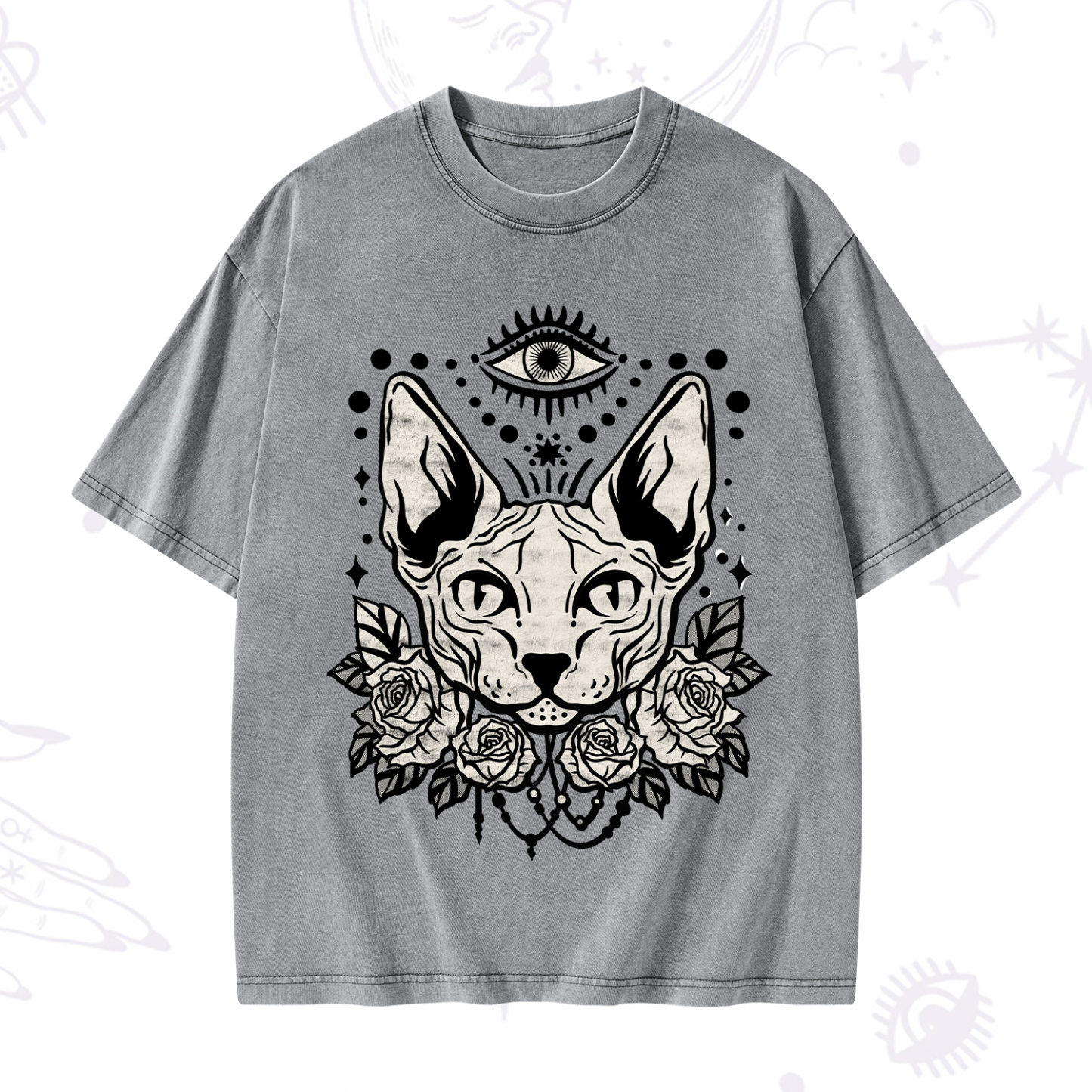 Purplehecate Mystical Cat Washed T-Shirt