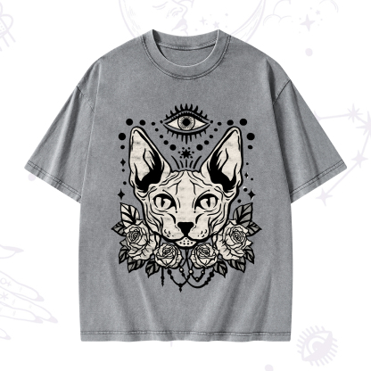 Purplehecate Mystical Cat Washed T-Shirt