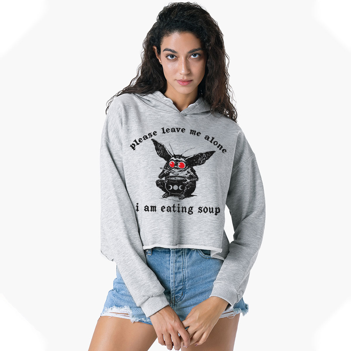 Purplehecate Mothman Eating Soup Crop Hoodie