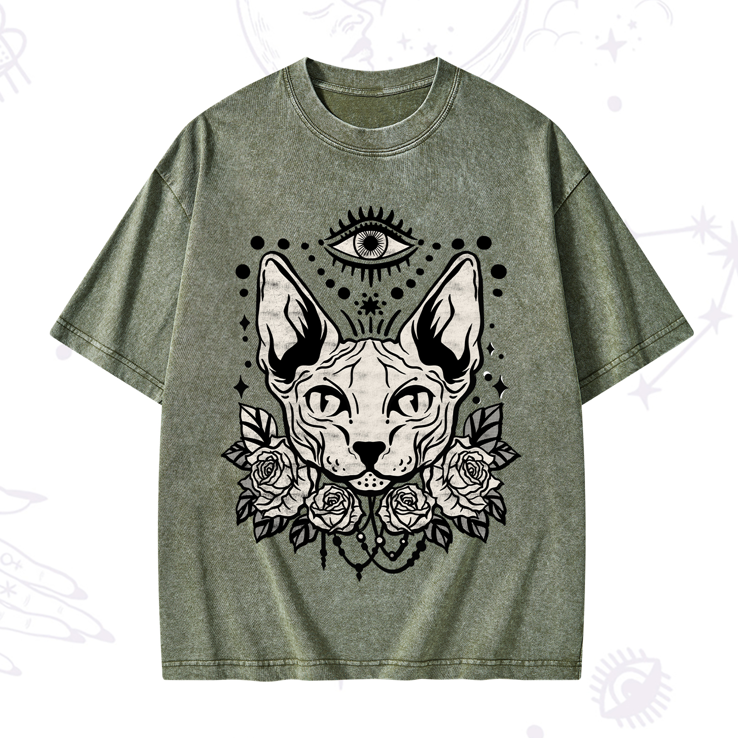 Purplehecate Mystical Cat Washed T-Shirt