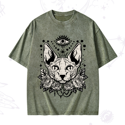 Purplehecate Mystical Cat Washed T-Shirt