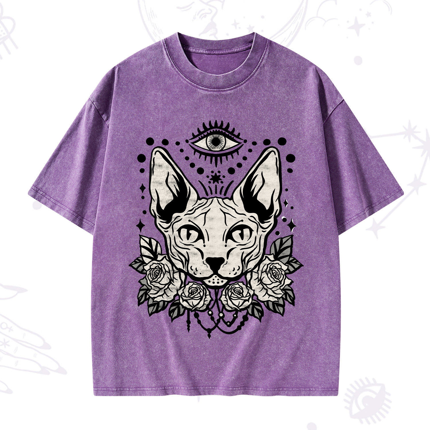 Purplehecate Mystical Cat Washed T-Shirt