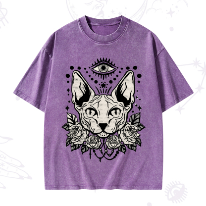 Purplehecate Mystical Cat Washed T-Shirt