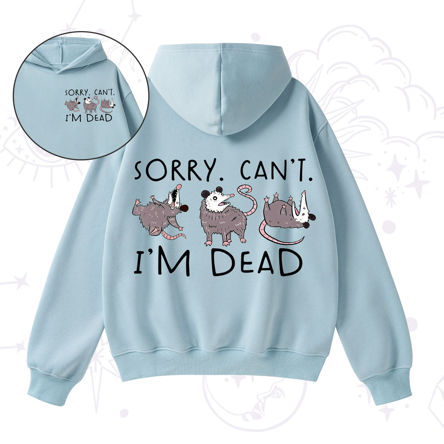 Purplehecate Funny Possum Sorry I Can't I'm Dead Fleece Hoodie Suit