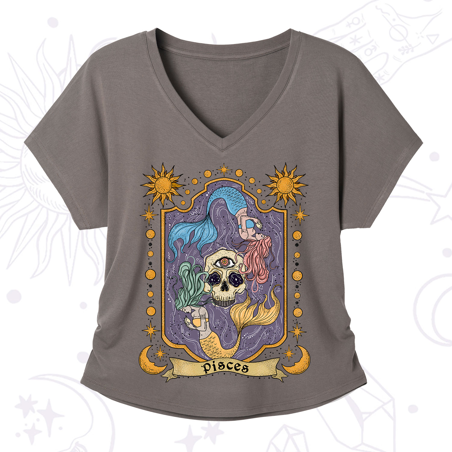 Purplehecate Pisces Zodiac V-Neck T-Shirt