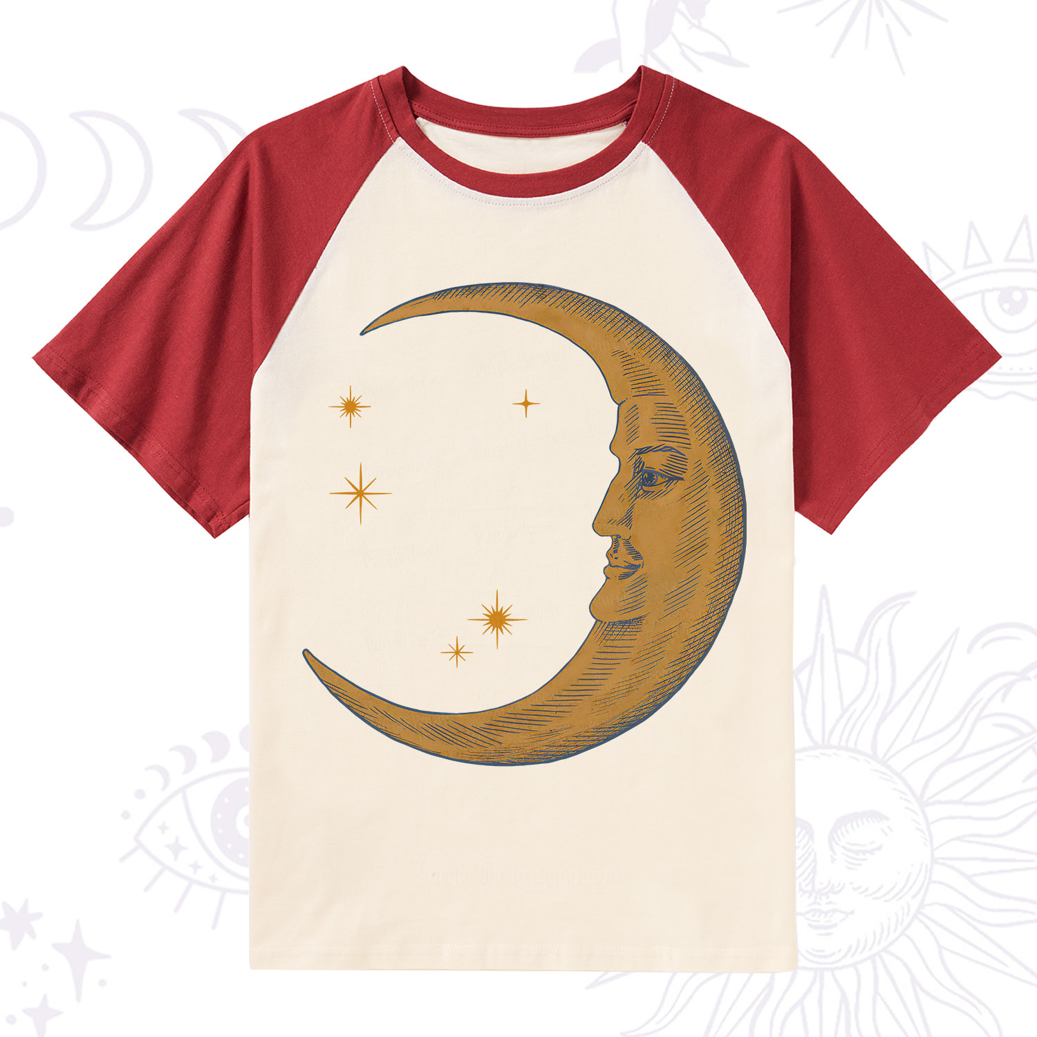 Purplehecate Celestial Moon Raglan Short Sleeve T‑Shirt