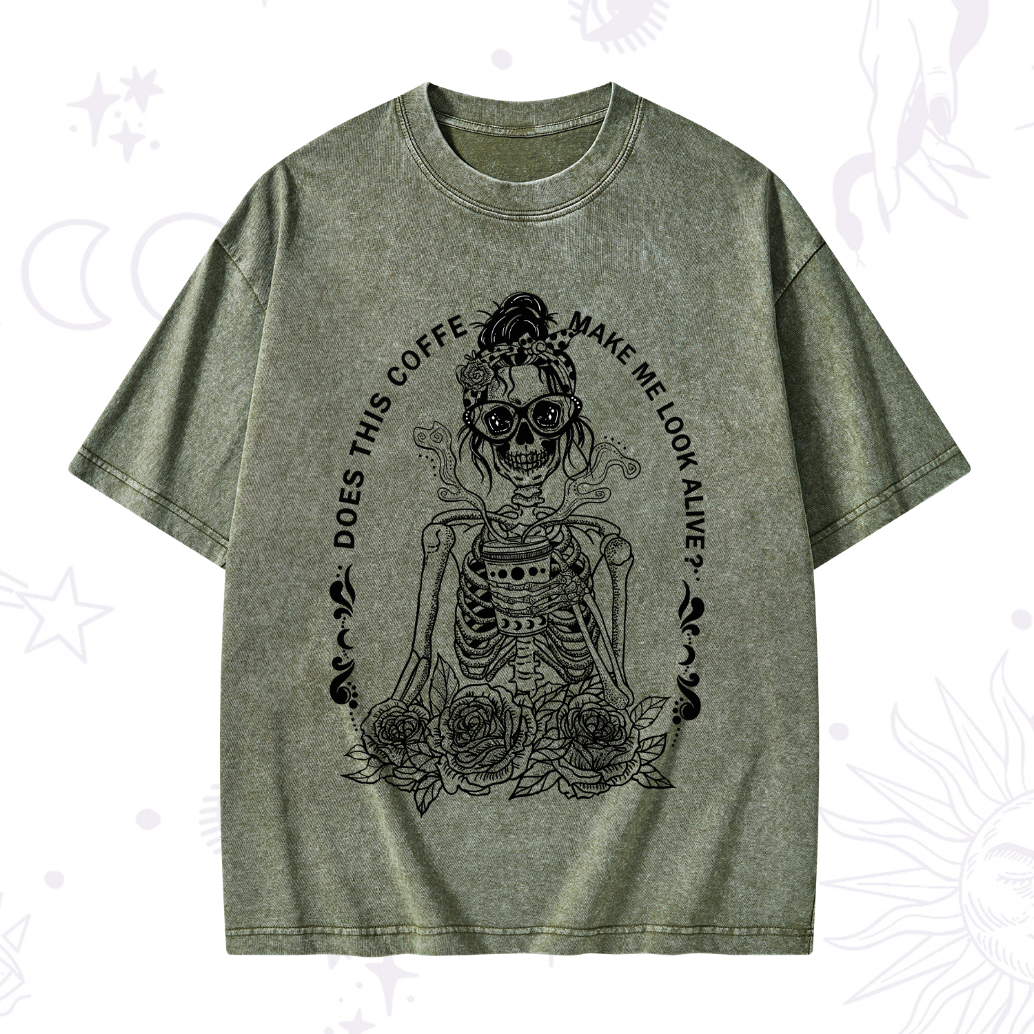 Purplehecate Does This Coffee Make Me Look Alive Washed T-Shirt