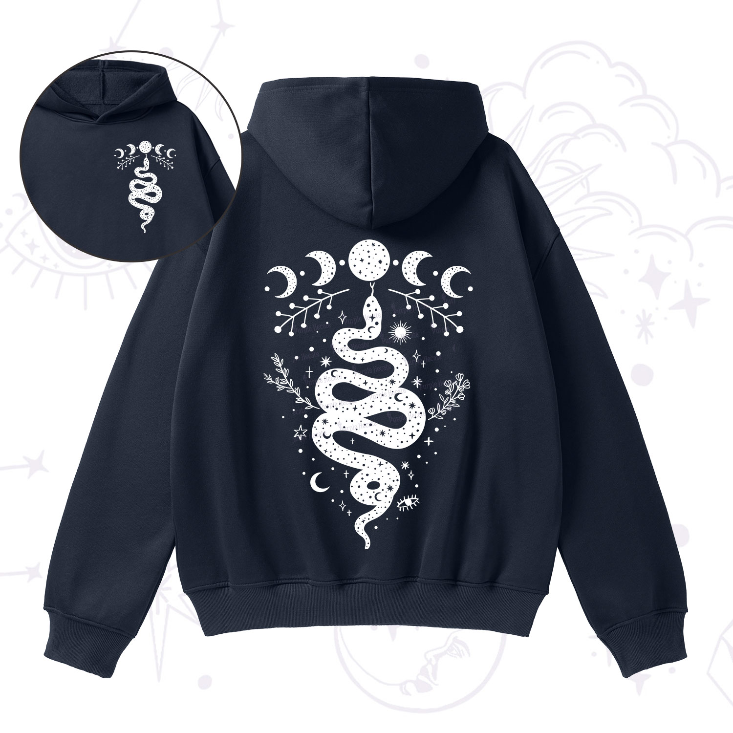 Purplehecate Snake And Moon Phase Comfort Fleece Hoodie Suit