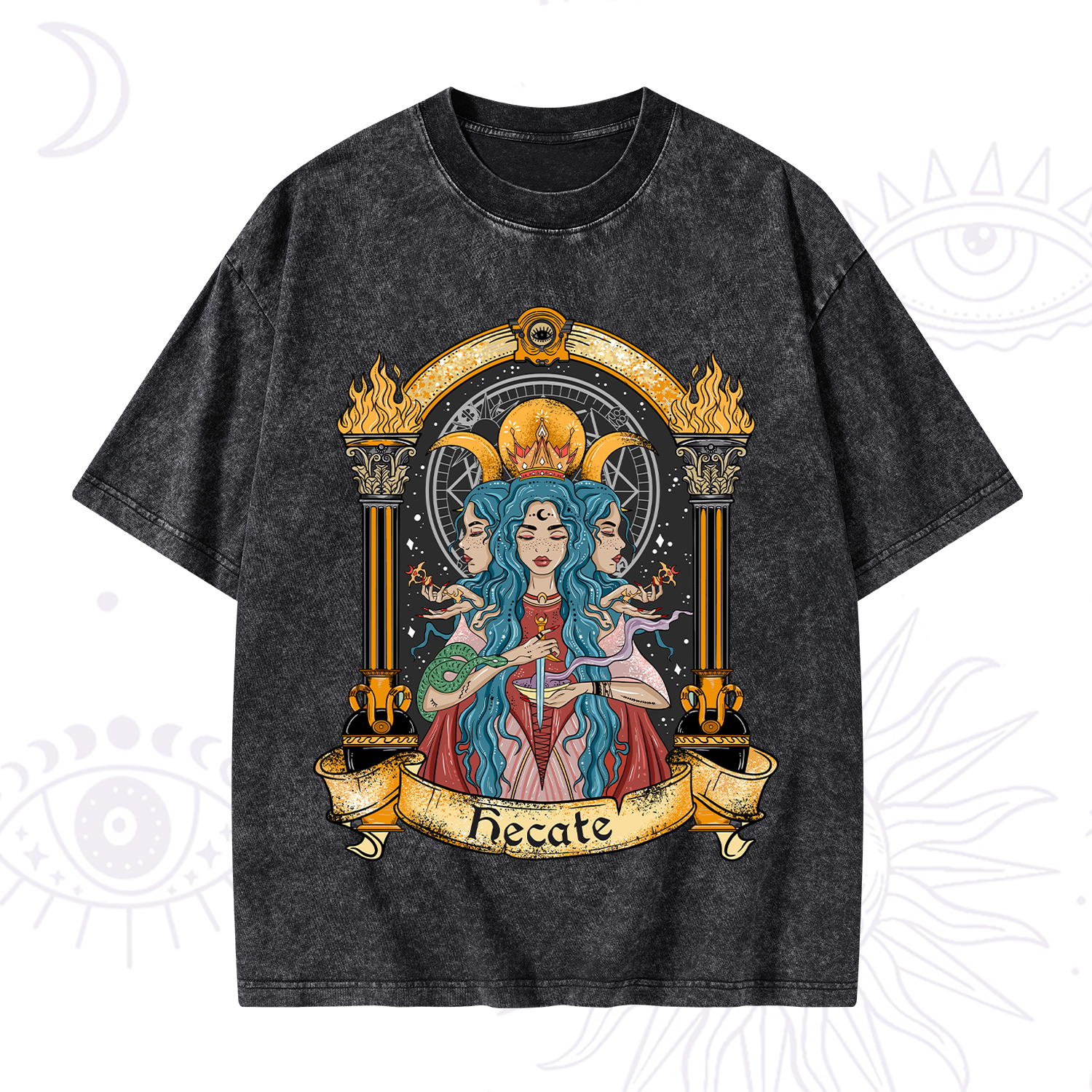 Purplehecate Triple Moon Goddess Hecate Washed T-Shirt